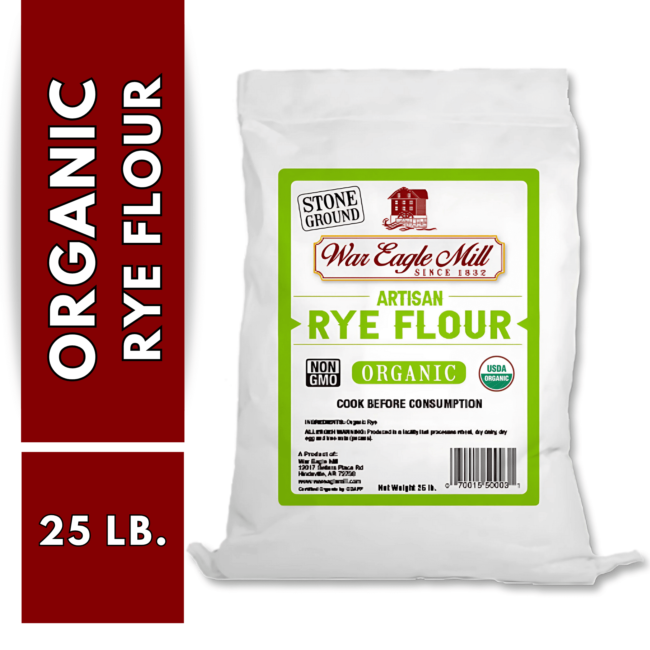 Miell Rye War Eagle Mill Organic Stoneground Rye Flour, Non-GMO, 25 lb. Bag ...