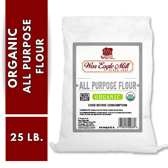 War Eagle Mill Organic Unbleached All-Purpose Flour, Contains Wheat, 25 Pound Bag