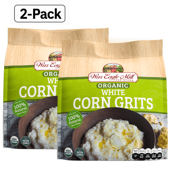 War Eagle Mill Organic White Corn Grits, Dry Food, 24 oz (2 pack)