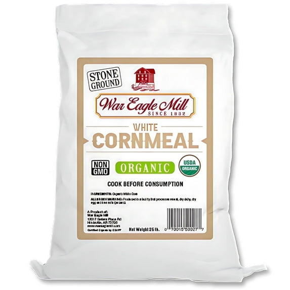 War Eagle Mill Organic White Cornmeal, Stone Ground, 25 lb Bag