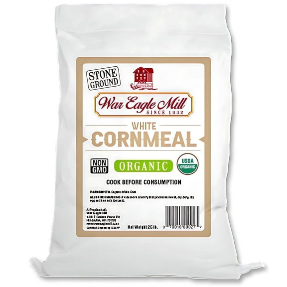 War Eagle Mill Organic White Cornmeal, Stone Ground, 25 lb Bag