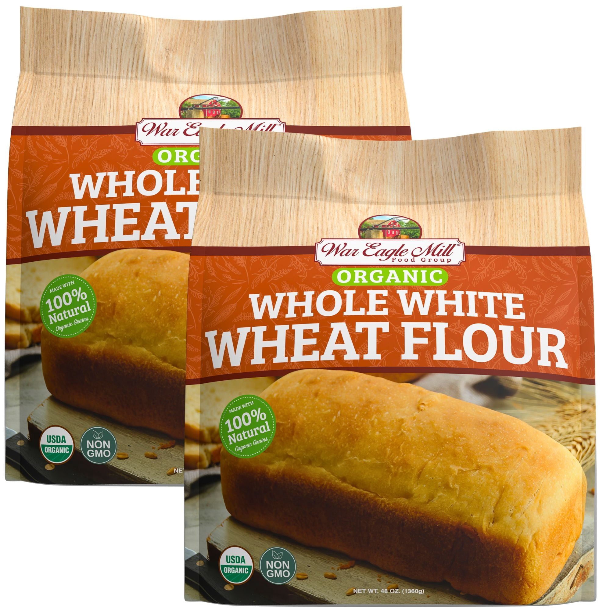 War Eagle Mill Organic Whole White Wheat Flour, 48 oz Bags (2 pack)
