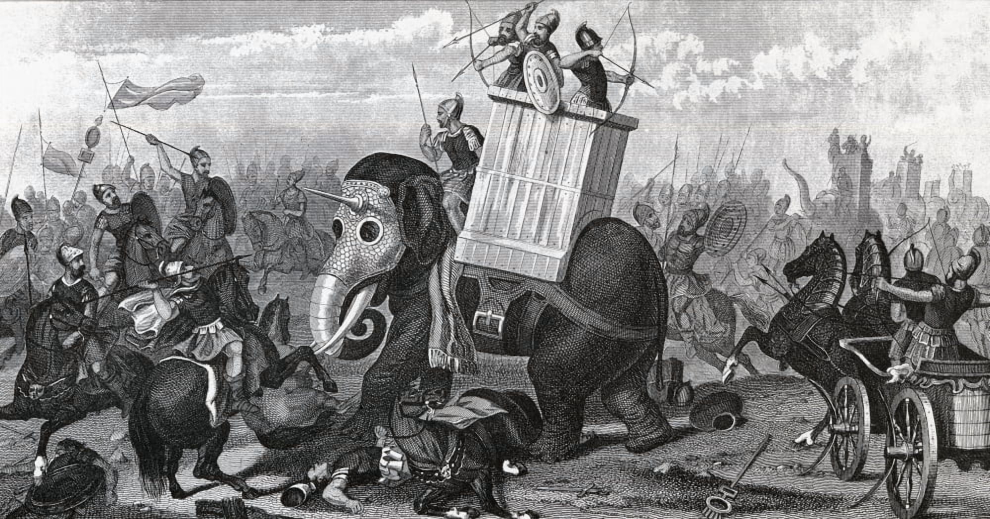 War Elephants In Combat From A 19Th Century Engraving Canvas Art - Ken Welsh Design Pics (40 x 20)