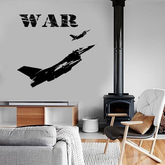 War Jet Fighter Firing Military Theme Wall Sticker Vinyl Home Decor Room Interior Design Kids Boys Bedroom Decals Mural 45x42cm