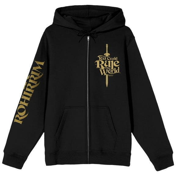 War Of The Rohirrim You Could Rule The World Women's Black Long Sleeve Zip-Up Hoodie-Large