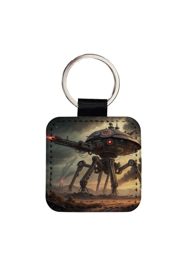 War Of The Worlds Sci-fi Martian War Machine Faux Leather Square Keychain