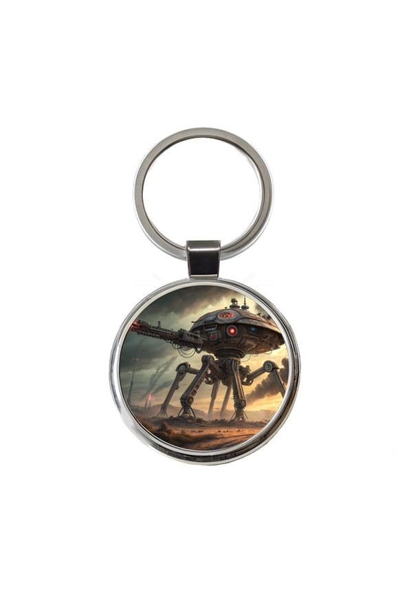 War Of The Worlds Sci-fi Martian War Machine Metal Round Keychain