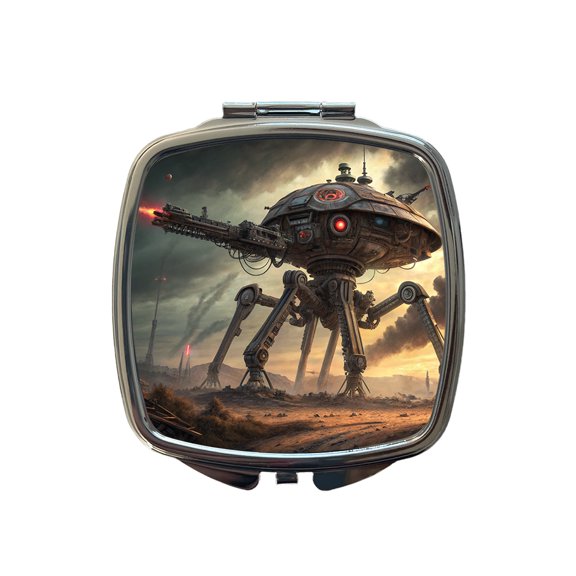 War Of The Worlds Sci-fi Martian War Machine Travel Makeup Handbag Purse Small Pocket Compact Mirror