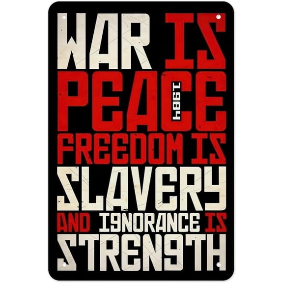 War Peace Freedom Slavery Ignorance Strength Tin Sign 12 x 8 Inch Vintage Wall Decor