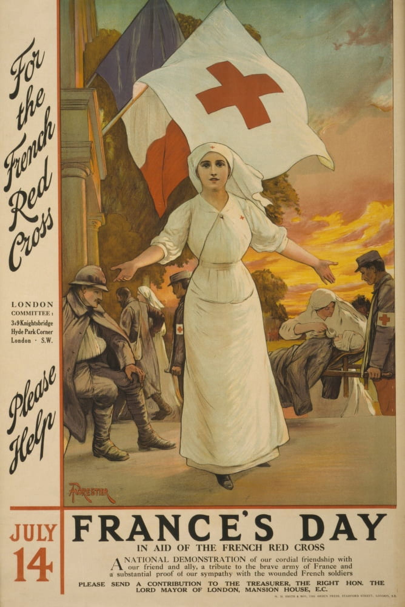 War Poster 1915 Frances Day Red Cross Canvas Art - A Forestier (18 x 24)