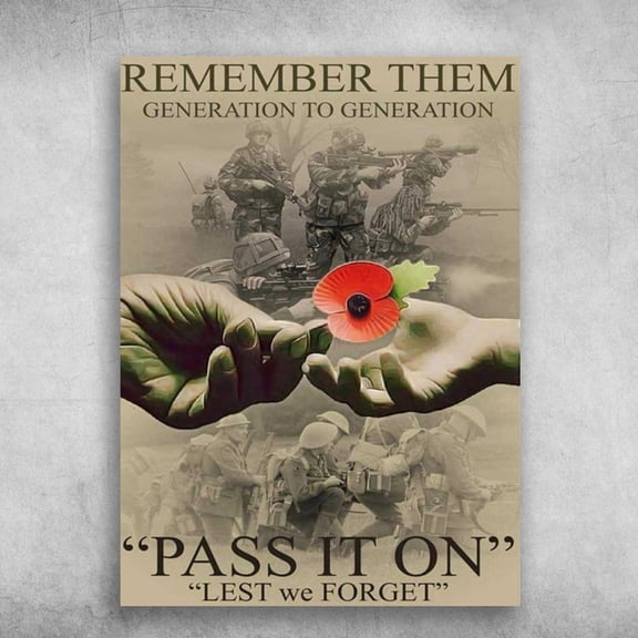 War Poster, Soldier In War, Remember Them, Generation To Generation, Pass It On, Lest We Forget 11 x 17 Inch Poster