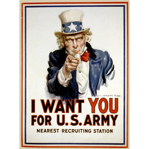War Propaganda Art Poster Uncle Sam Art Poster 24x36 Multi-Color Square Adults Poster Time