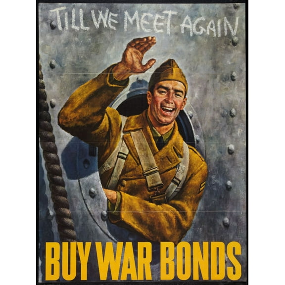 War Propaganda Soldier Waving War Bonds Poster 24in x 36in Art Poster 24x36 Square Adults Z Posters