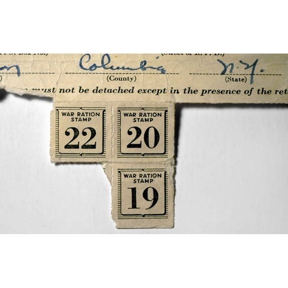 War Ration Stamps C1943. Namerican Ration Stamps Issued During World War Ii To A Resident Of Columbia County New York