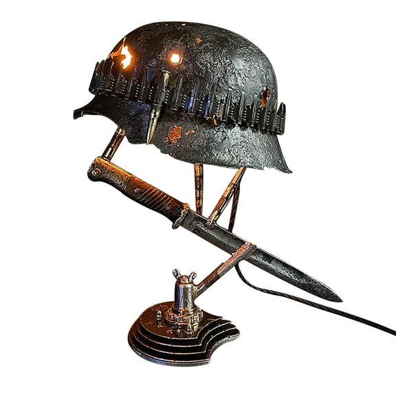 War Relic Lamp Helmets Table Lamp Statue Resin Desk Lamp Souvenir (Combat)