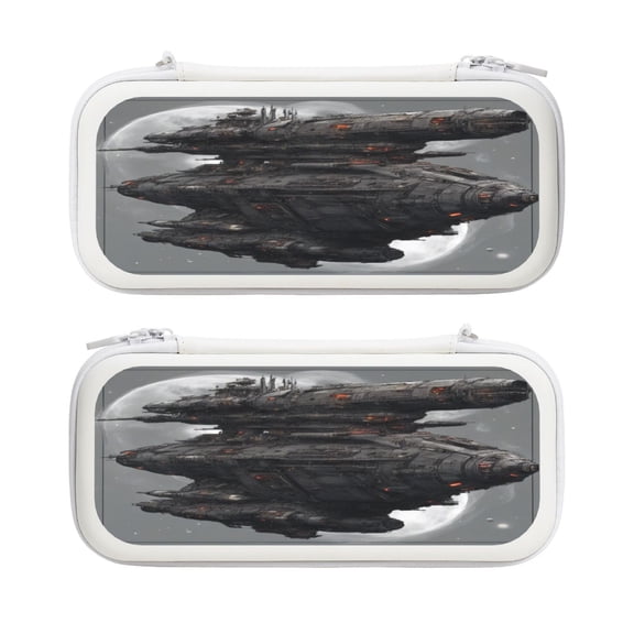 War Ship On Space, Carrying Case For Nintendo Switch & OLED Version, Eva Lightweight Shockproof Protective Pouch Case for Game Console & Accessories with 10 Game Card Slot & Wristband, White