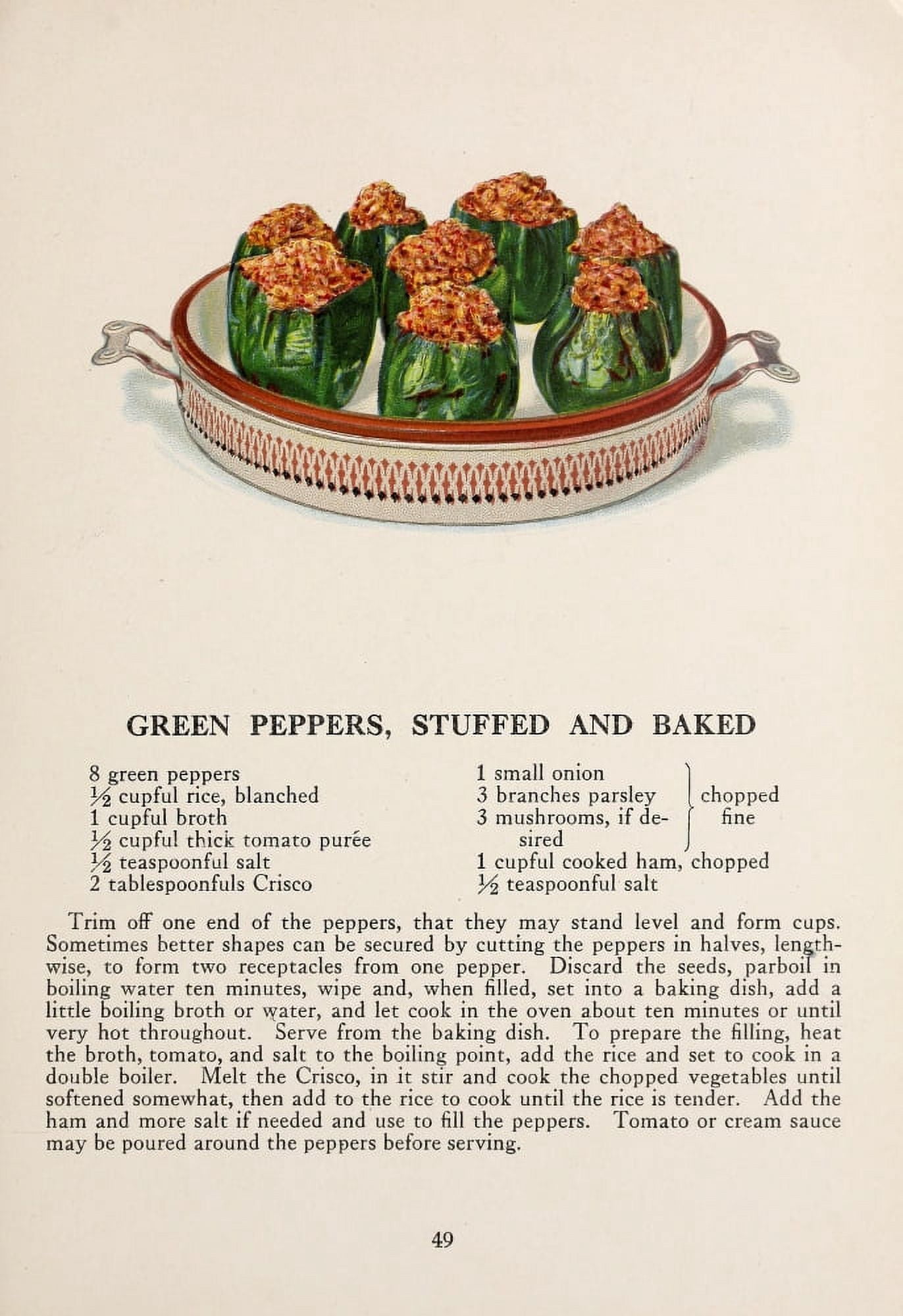 War Time Recipes 1918 Green Peppers stuffed & baked Canvas Art - Janet McKenzie Hill (18 x 24)