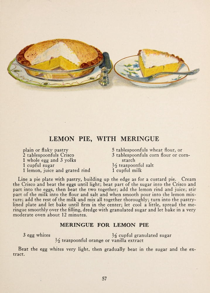 War Time Recipes 1918 Lemon pie with meringue Canvas Art - Janet McKenzie Hill (18 x 24)