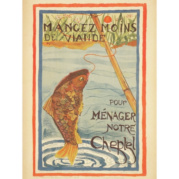 War WWI France Eat Less Meat More Fish Advert Extra Large XL Wall Art Poster Print