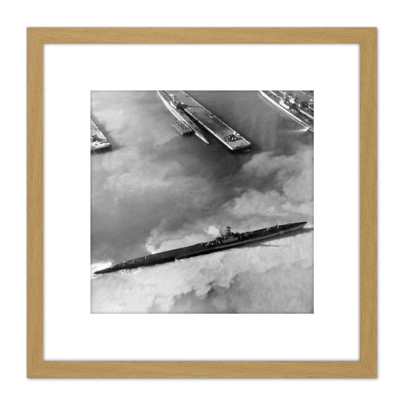 War WWII USA Navy Submarine Midway Atoll 1945 Photo 8X8 Inch Square Wooden Framed Wall Art Print Picture with Mount