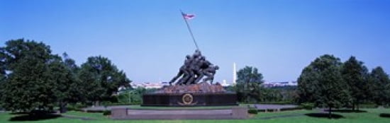 War memorial with Washington Monument in the background Iwo Jima Memorial Arlington Virginia USA Canvas Art - Panoramic Images (36 x 12)