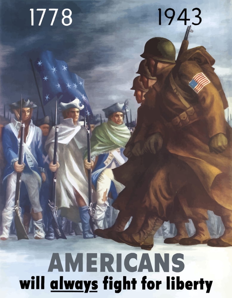 War poster of American Infantryman marching past Minutemen Canvas Art - John ParrotStocktrek Images (25 x 33)