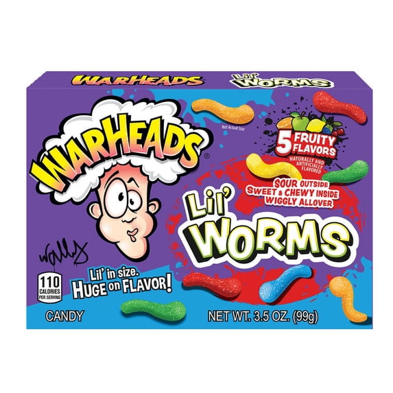 WarHeads Lil' Worm Gummi Candy Chews, 3.5 Ounce Theater Box Pack of 3