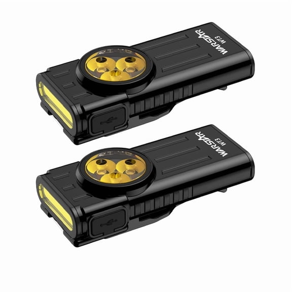 WarStar 2-Pack WT3 EDC Keychain Flashlight, 260 Lumens Rechargeable & Double Magnetic Clip, with Strobe & Red Light for Camping, Hiking, Dog Walking (Black)