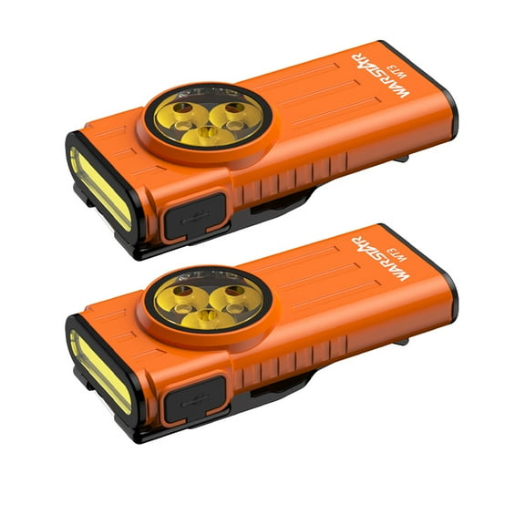 WarStar 2-Pack WT3 EDC Keychain Flashlight, 260 Lumens Rechargeable & Double Magnetic Clip, with Strobe & Red Light for Camping, Hiking, Dog Walking (Orange)