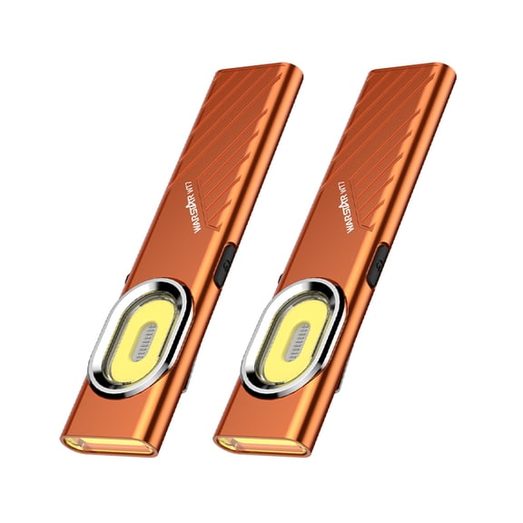 WarStar 2-Pack WT7 EDC Flat Flashlight700 Lumens White LED Light, with Red Flashing and Side Light, Clip Included, Type-C Rechargeable, 8 Modes, for Outdoor, Emergency, Work (Orange)