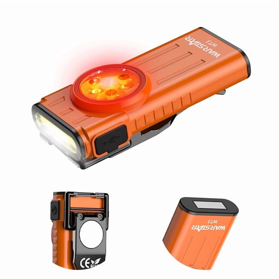 WarStar WT3 EDC Keychain Flashlight, 260 Lumens Rechargeable & Double Magnetic Clip, with Strobe & Red Light for Camping, Hiking, Dog Walking (Orange)