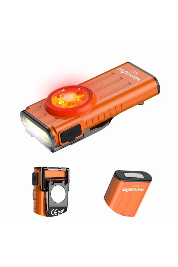 WarStar WT3 EDC Keychain Flashlight, 260 Lumens Rechargeable & Double Magnetic Clip, with Strobe & Red Light for Camping, Hiking, Dog Walking (Orange)