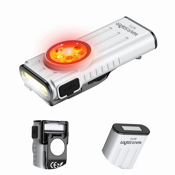 WarStar WT3 EDC Keychain Flashlight, 260 Lumens Rechargeable & Double Magnetic Clip, with Strobe & Red Light for Camping, Hiking, Dog Walking (White)