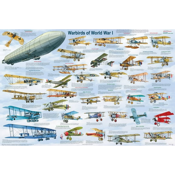 Warbirds of World War I Educational Military Airplanes Chart Print Poster 24x36