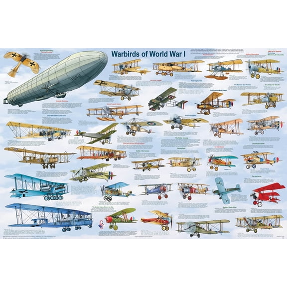 Warbirds of World War I Laminated Educational Military Airplanes Chart Print Poster 24x36