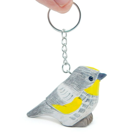 Warbler Myrtle Bird Keychain Handmade Ring Hook Clip Freedom Charm Miniature Wood Mini Figurine Small Animal