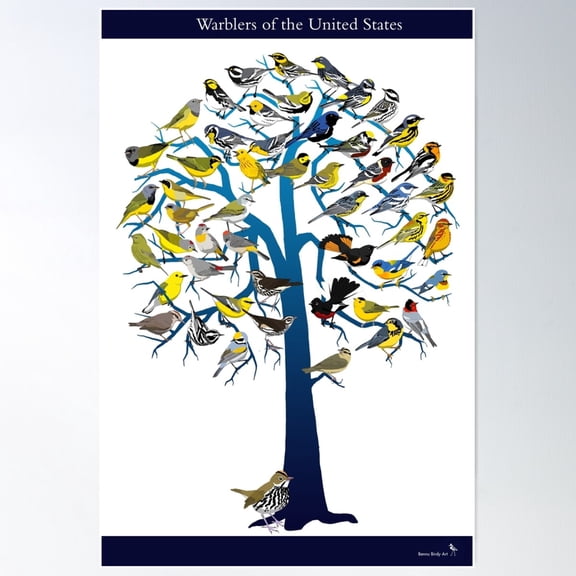 Warbler Tree Poster Wall Art, Modern Wall Decor For Living Room Bedroom, 24x36 UNFRAMED