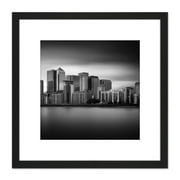 Warby City Skyline Canary Wharf London Photo 8X8 Inch Square Wooden Framed Wall Art Print Picture with Mount