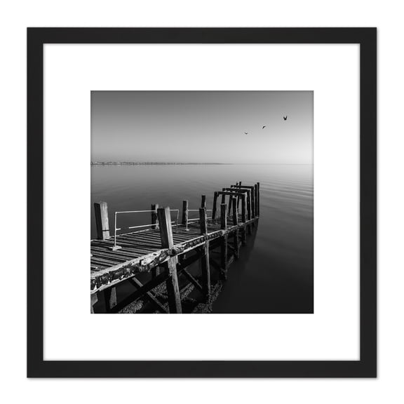 Warby Wooden Jetty End Southend on Sea Pier Photo 8X8 Inch Square Wooden Framed Wall Art Print Picture with Mount
