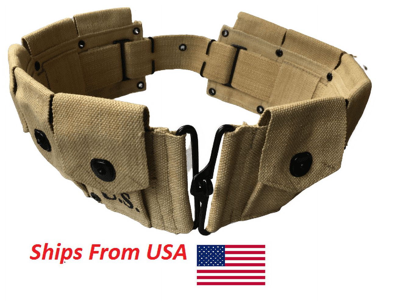 Warcraft Exports WWII U.S. Army M1923 M1 Garand Rifle Cartridge 10 Pocket Canvas Belt Khaki