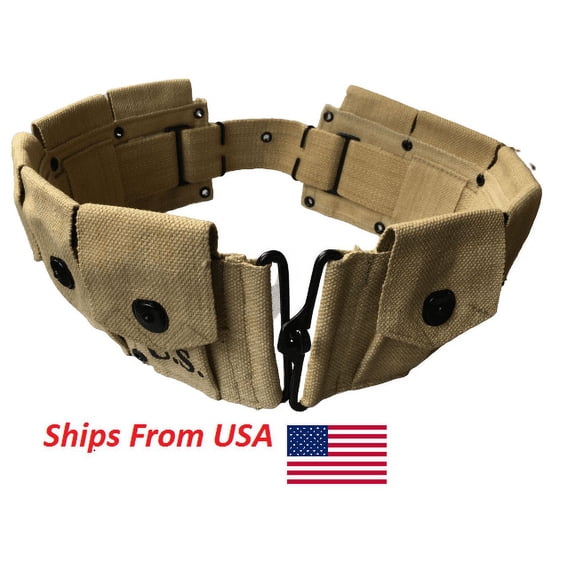 Warcraft Exports WWII U.S. Army M1923 M1 Garand Rifle Cartridge 10 Pocket Canvas Belt Khaki