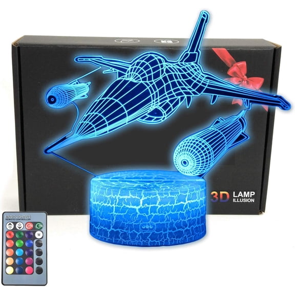Warcraft Fighter Jet Plane 3D Illusion Lamp Aircraft Airplane Bedroom Living Decor Night Light Gifts For Men,Fathers,Boys,Kids,Teens