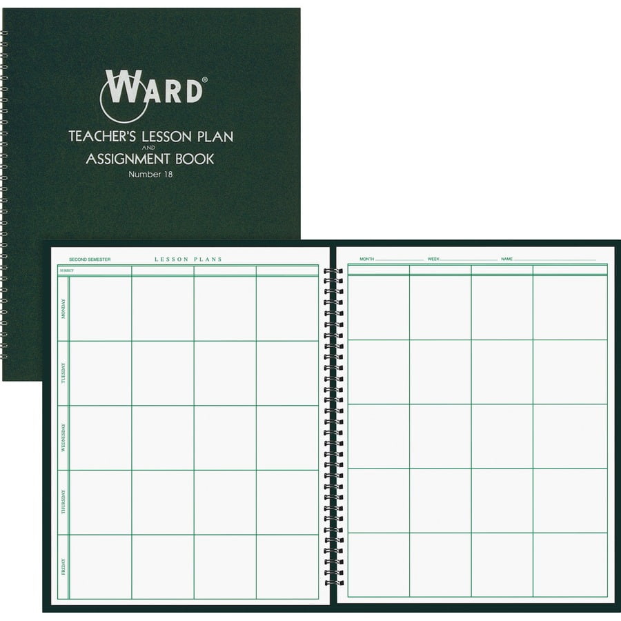 Ward, HUB18, Teacher's 8-period Lesson Plan Book, 1 Each, White,Dark Green