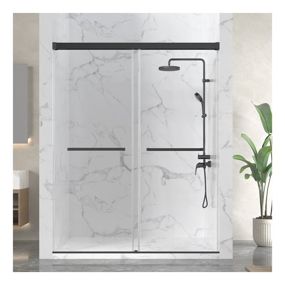Ward Series 44 to 48 in. x 76 in. Frameless Sliding Bypass Shower Door in Matte Black with 3/8" (10mm) Tempered Clear Glass