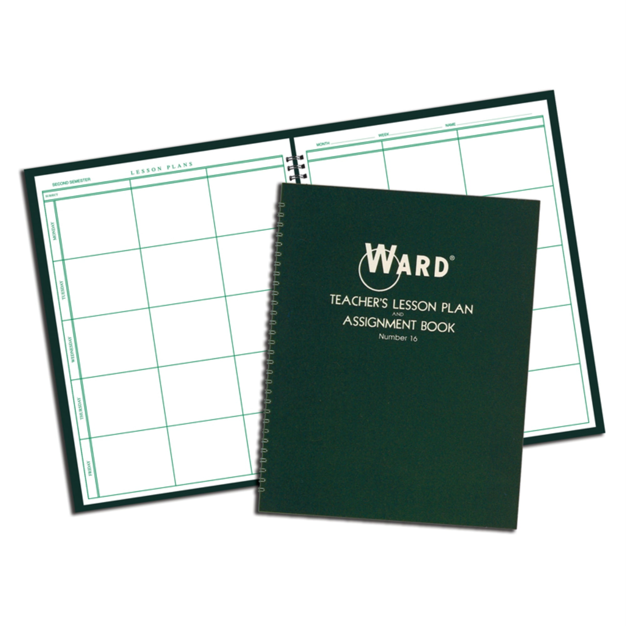 Ward Teacher's 6-period Lesson Plan Book, White, Dark Green