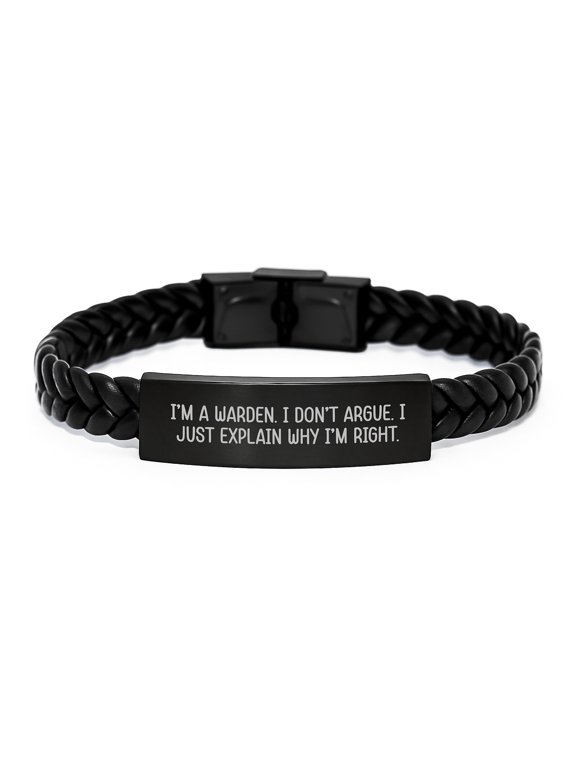Warden Gifts - Funny Interlaced Leather Bracelet for Men, Warden Inspirational Quote Birthday Unique Gifts from Friends, Coworkers, Family