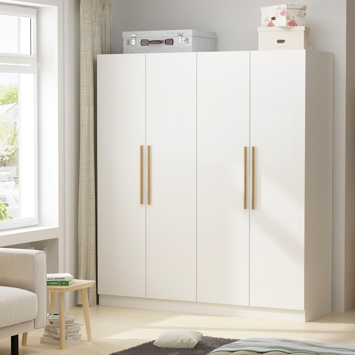 Wardrobe Armoire Closet with 4 Door, Large Freestanding Armoire