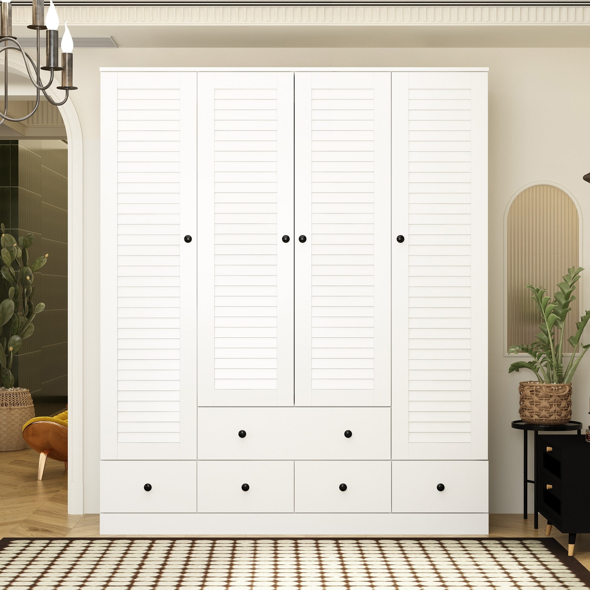 Wardrobe Armoire Closet 59"W Large Freestanding Wardrobe White