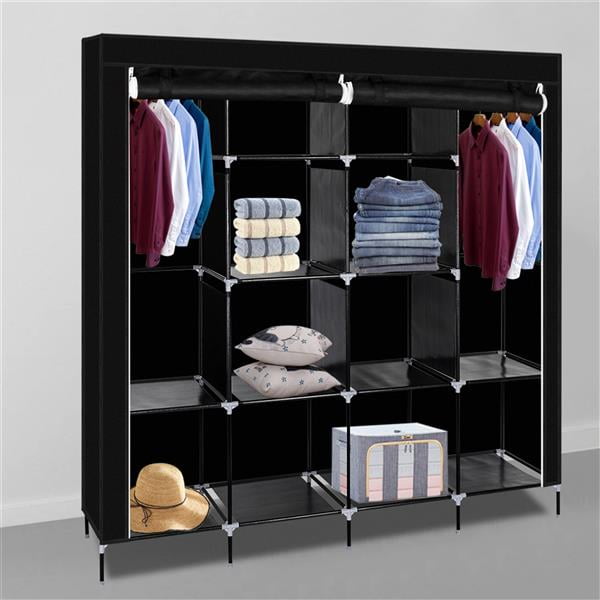 Wardrobe Cabinet with Shelves Heavy Duty Wardrobe Rack with Cover Armoire Wardrobe Closet with Hanging Rails for Bedroom Cloakroom Clothes Rack