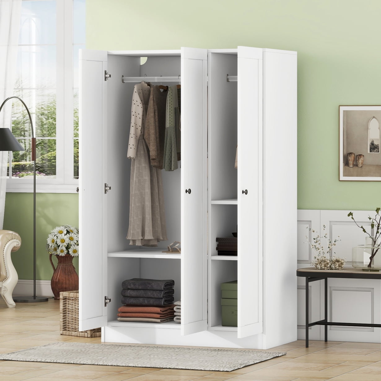 Clothes Storage White Wardrobe Closet for factory Hanging Clothes with Door